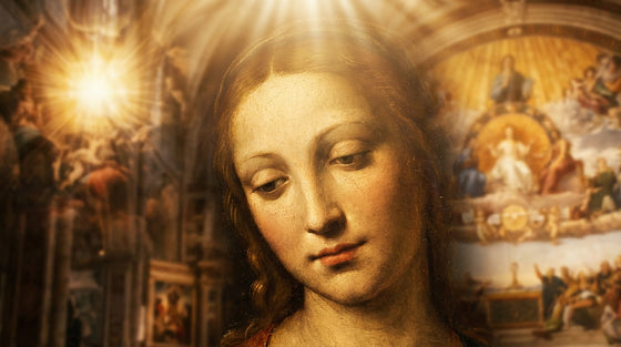 Sistine Madonna close-up. Raphael religious paintings detail restored by art. Serene, sacred art.