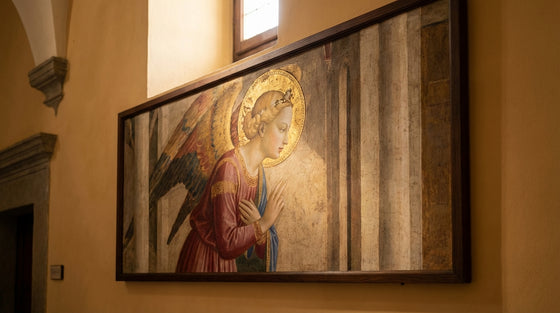 Angel Gabriel, Fra Angelico religious paintings detail. Divine beauty, San Marco.