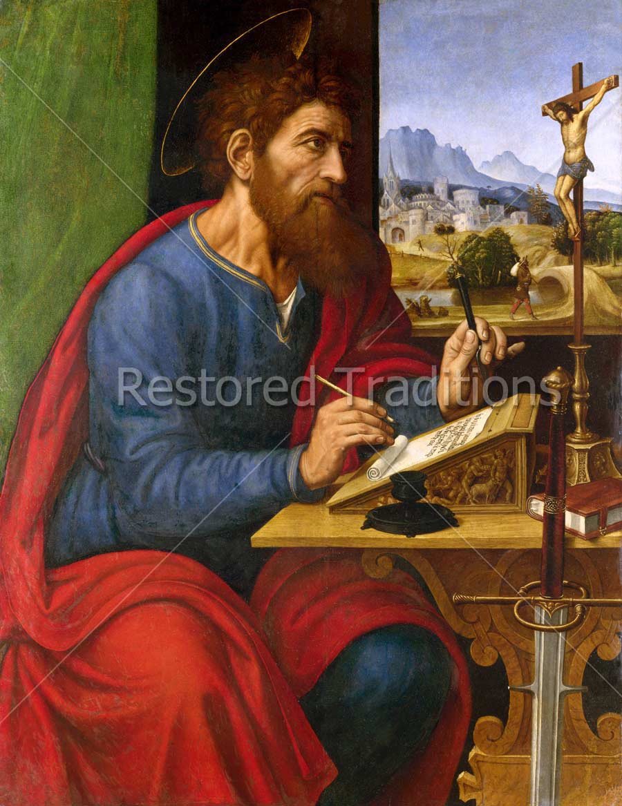 man staring at crucifix