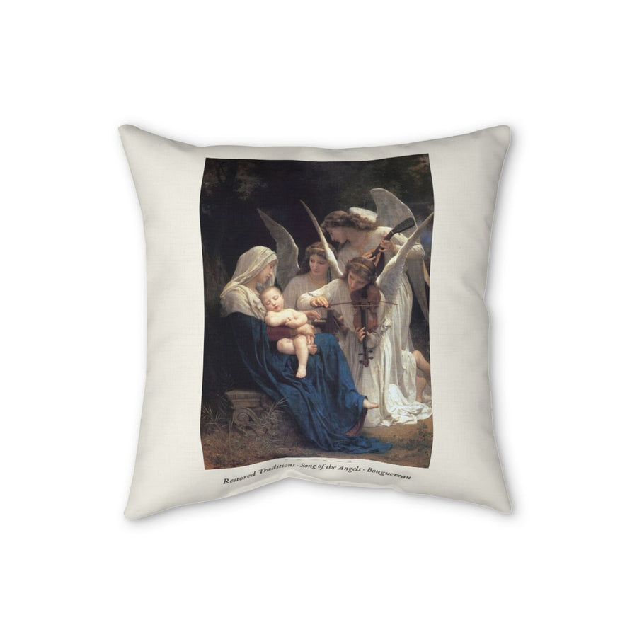 Restored Traditions The Holy Family with a Little Bird – Murillo throw pillow — lifestyle photo