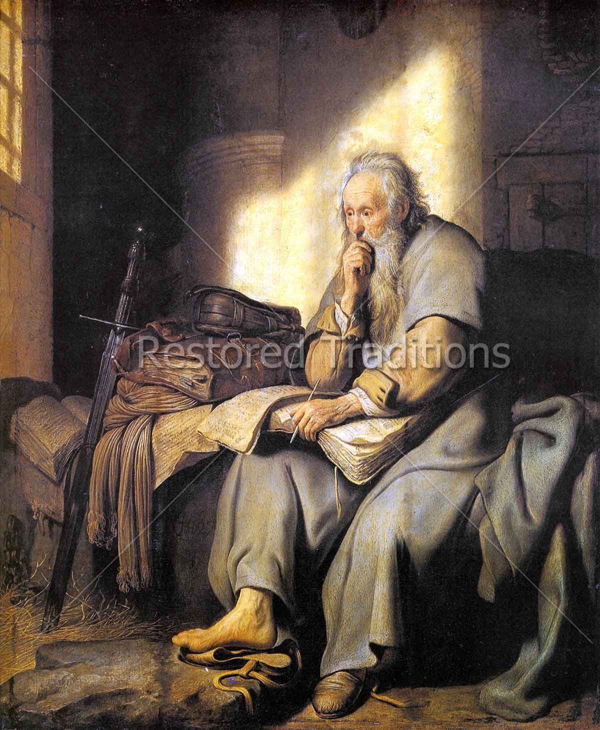 Saint Paul in Prison – Rembrandt, restored fine-art print