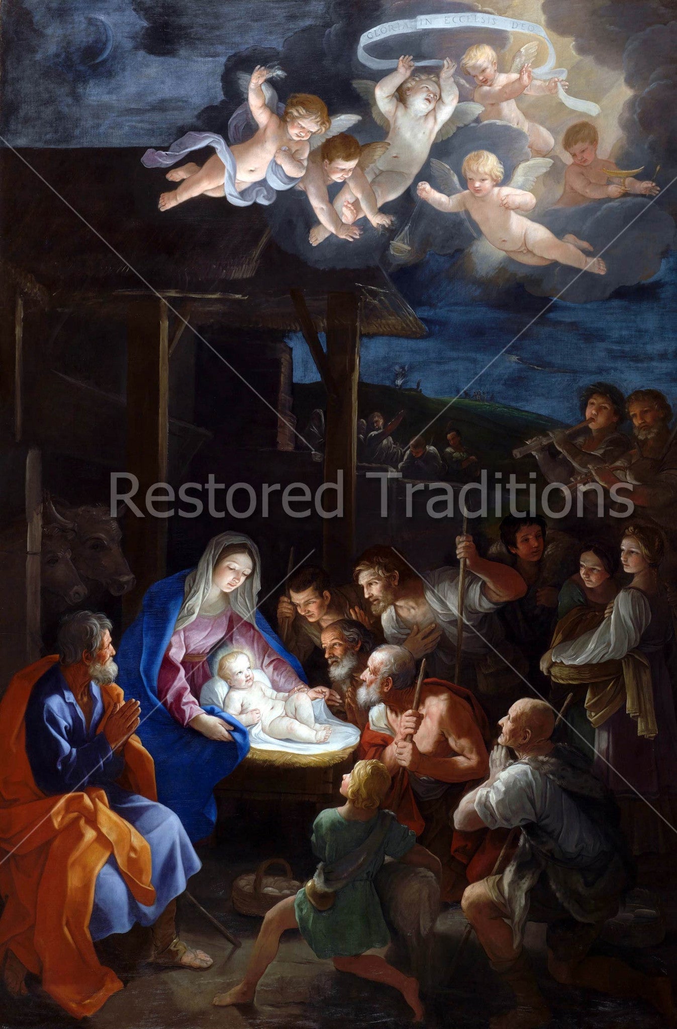 Adoration of the Shepherds – Reni, restored fine-art print