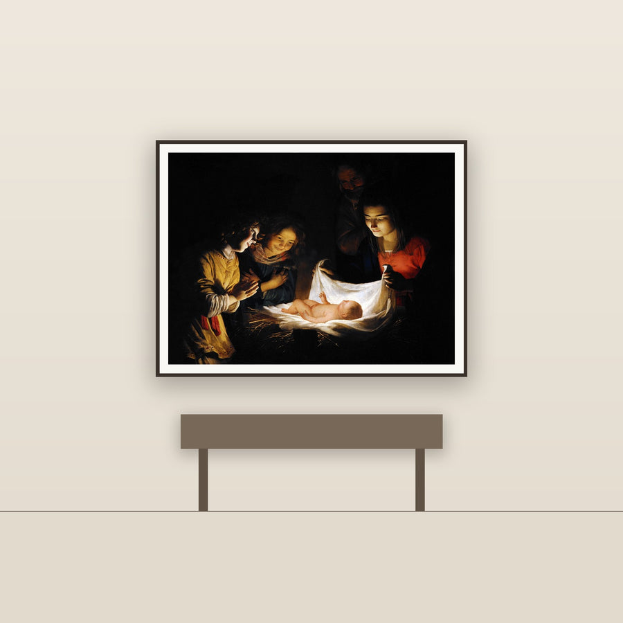 Adoration of the Child – Honthorst, restored fine-art print