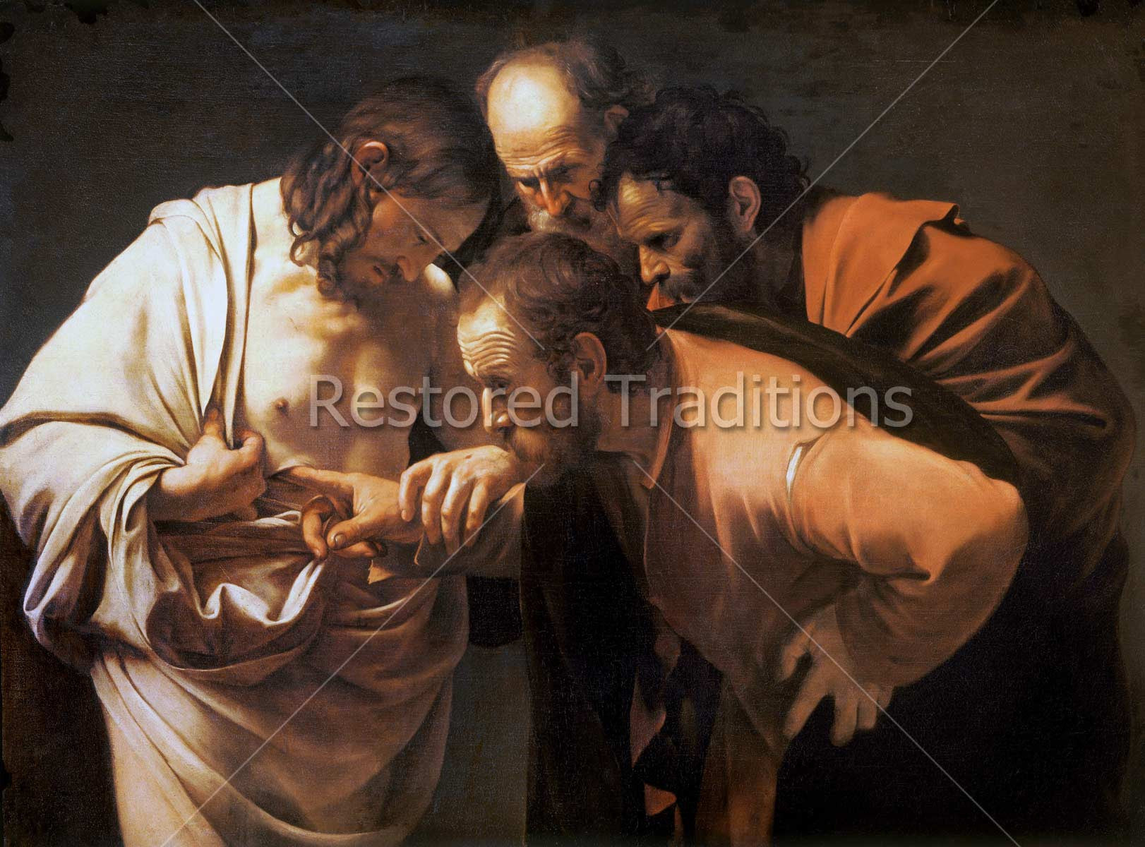 The Doubting of St. Thomas – Caravaggio, restored fine-art print