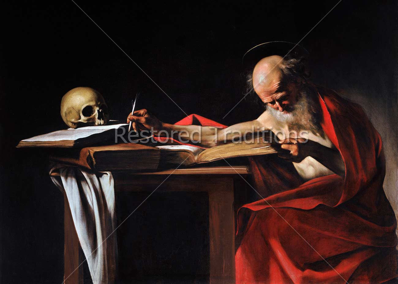 St. Jerome Writing – Caravaggio, restored fine-art print