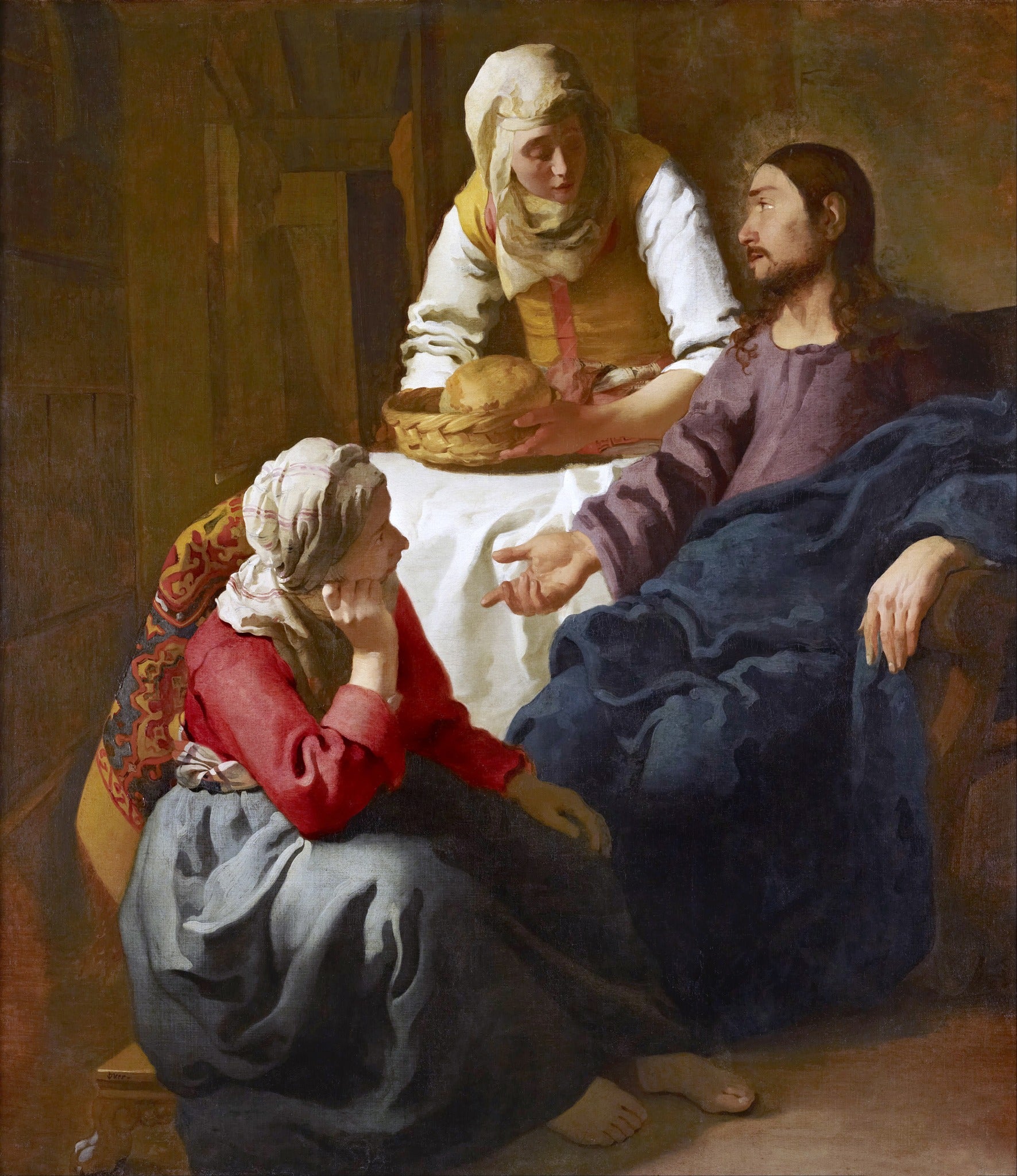Christ With Mary and Martha – Vermeer, restored fine-art print