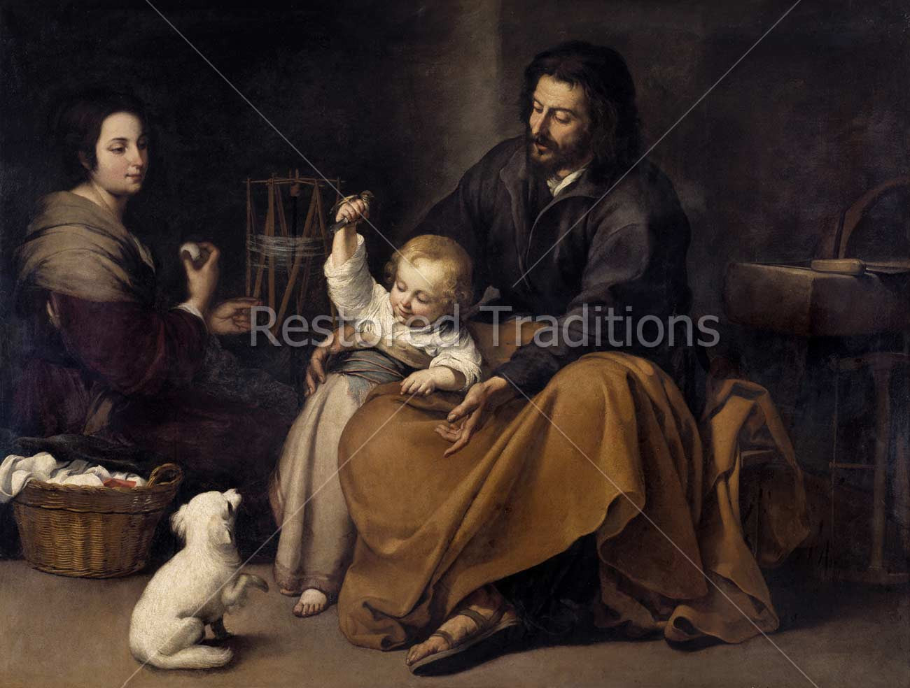 The Holy Family With a Little Bird – Murillo, restored fine-art print