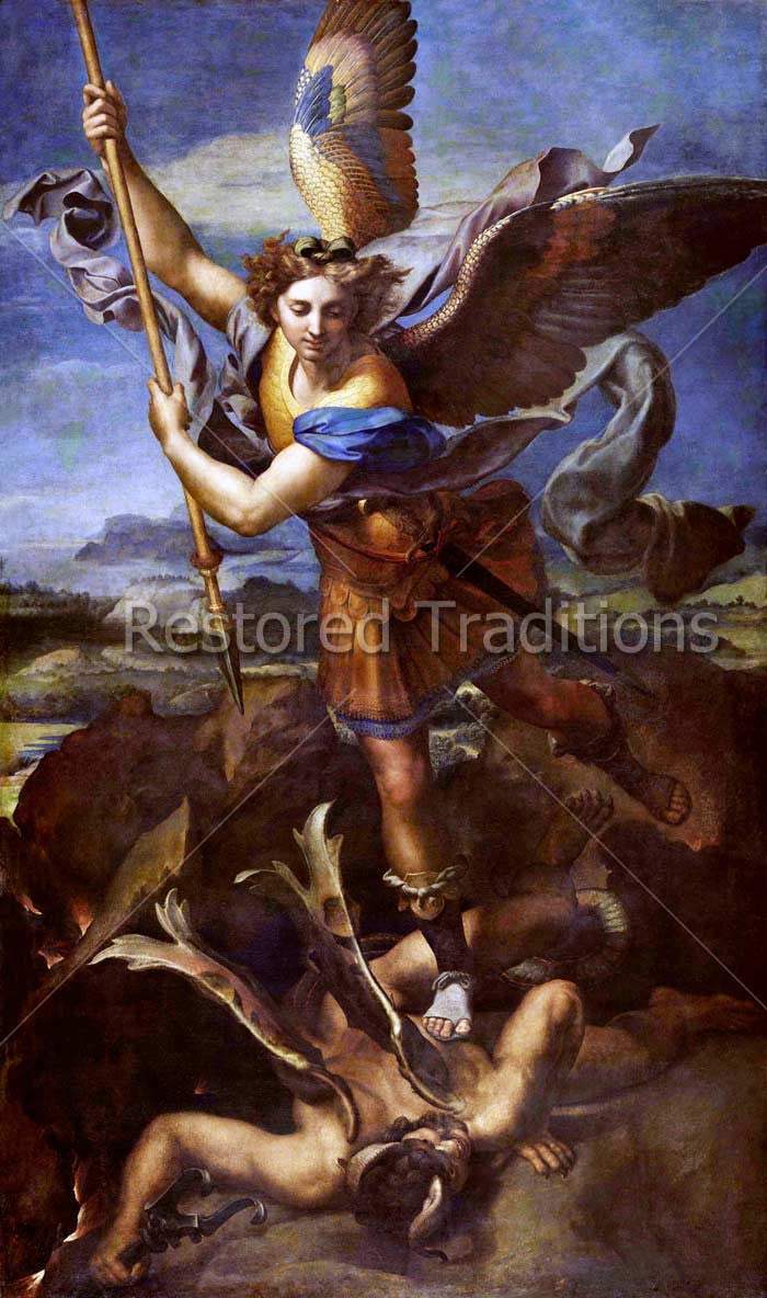 St. Michael Trampling the Dragon – Raphael, restored fine-art print