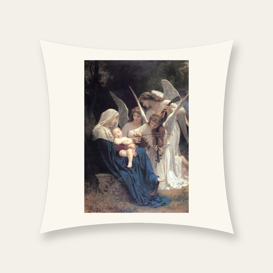 The Holy Family with a Little Bird – Murillo cushions — image-only front; local studio mockup