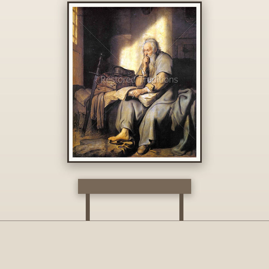 Saint Paul in Prison – Rembrandt, restored fine-art print