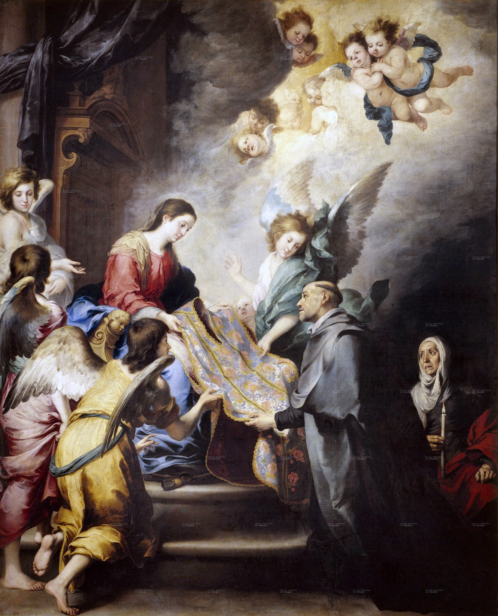 St. Ildephonsus Receiving Chasuble from the Virgin – Murillo, restored fine-art print