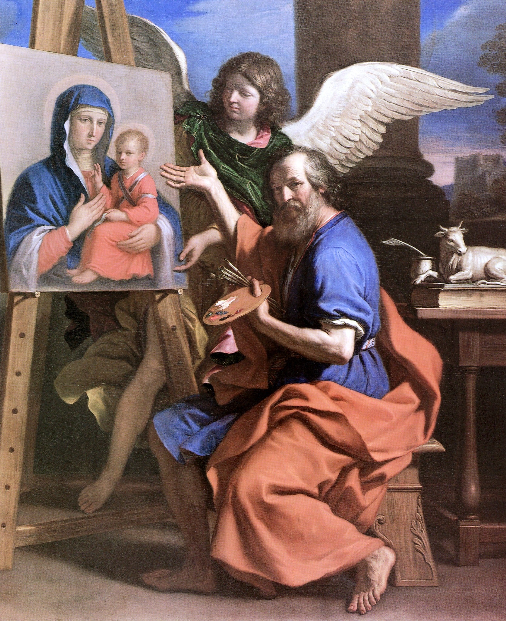 St. Luke Displaying a Painting of the Virgin – Guercino, restored fine-art print