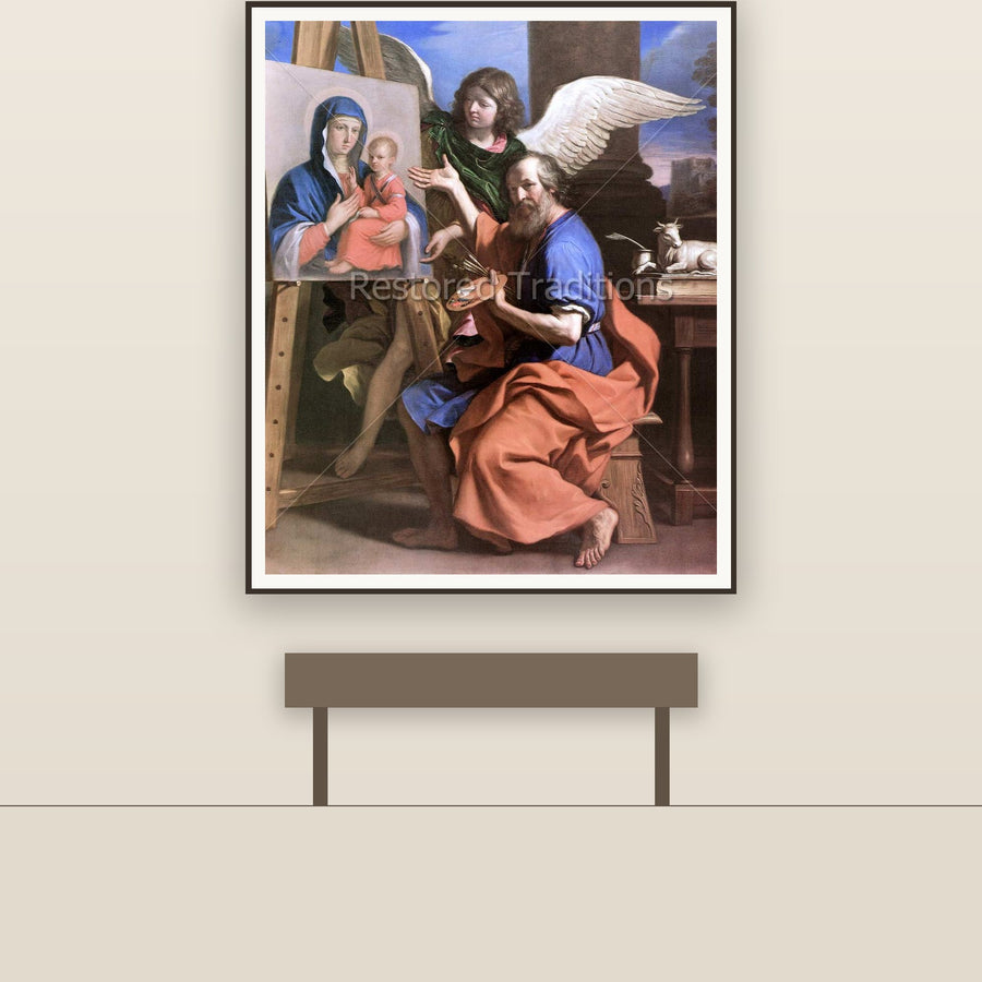 St. Luke Displaying a Painting of the Virgin – Guercino, restored fine-art print
