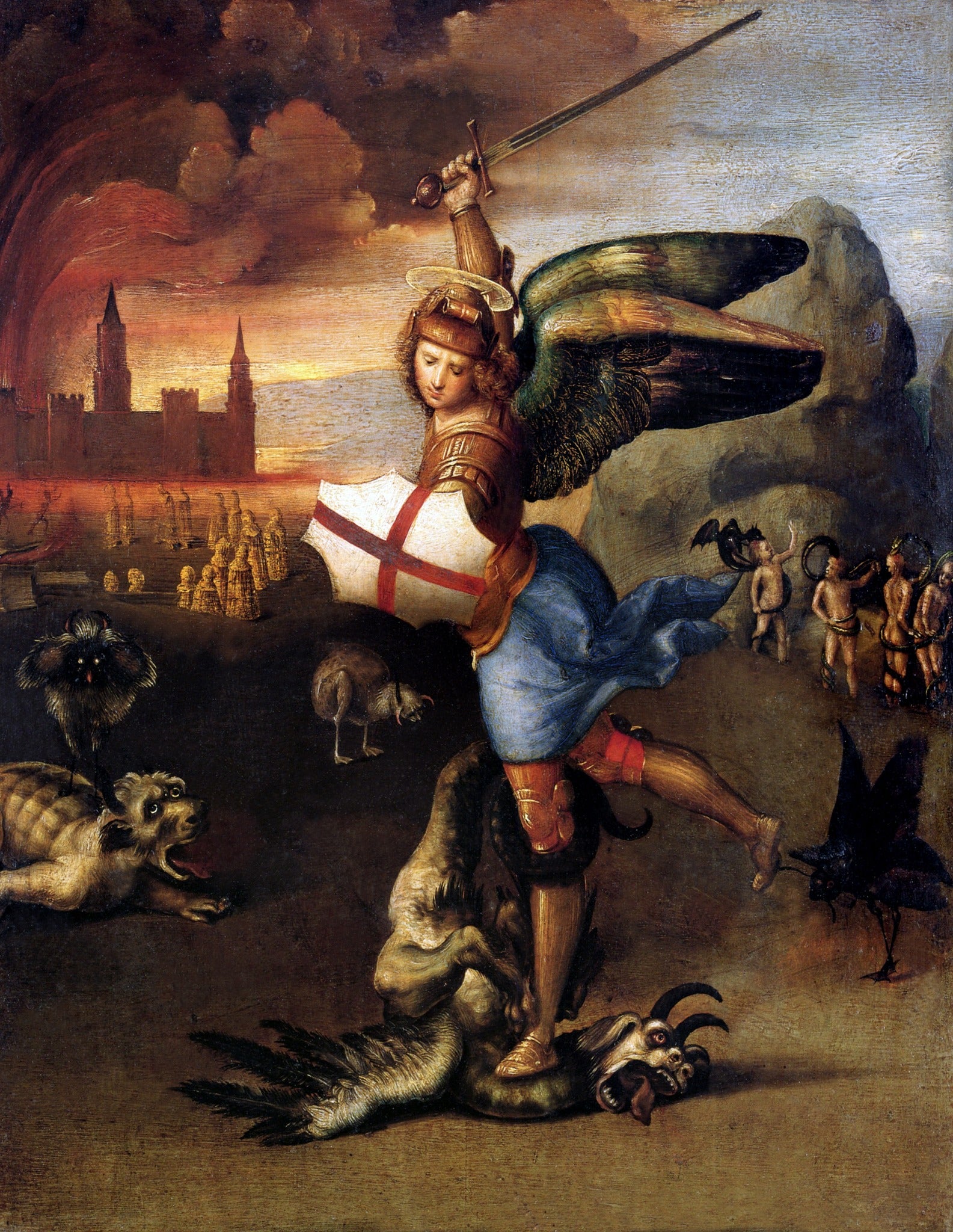 St. Michael Trampling the Dragon – Raphael, restored fine-art print