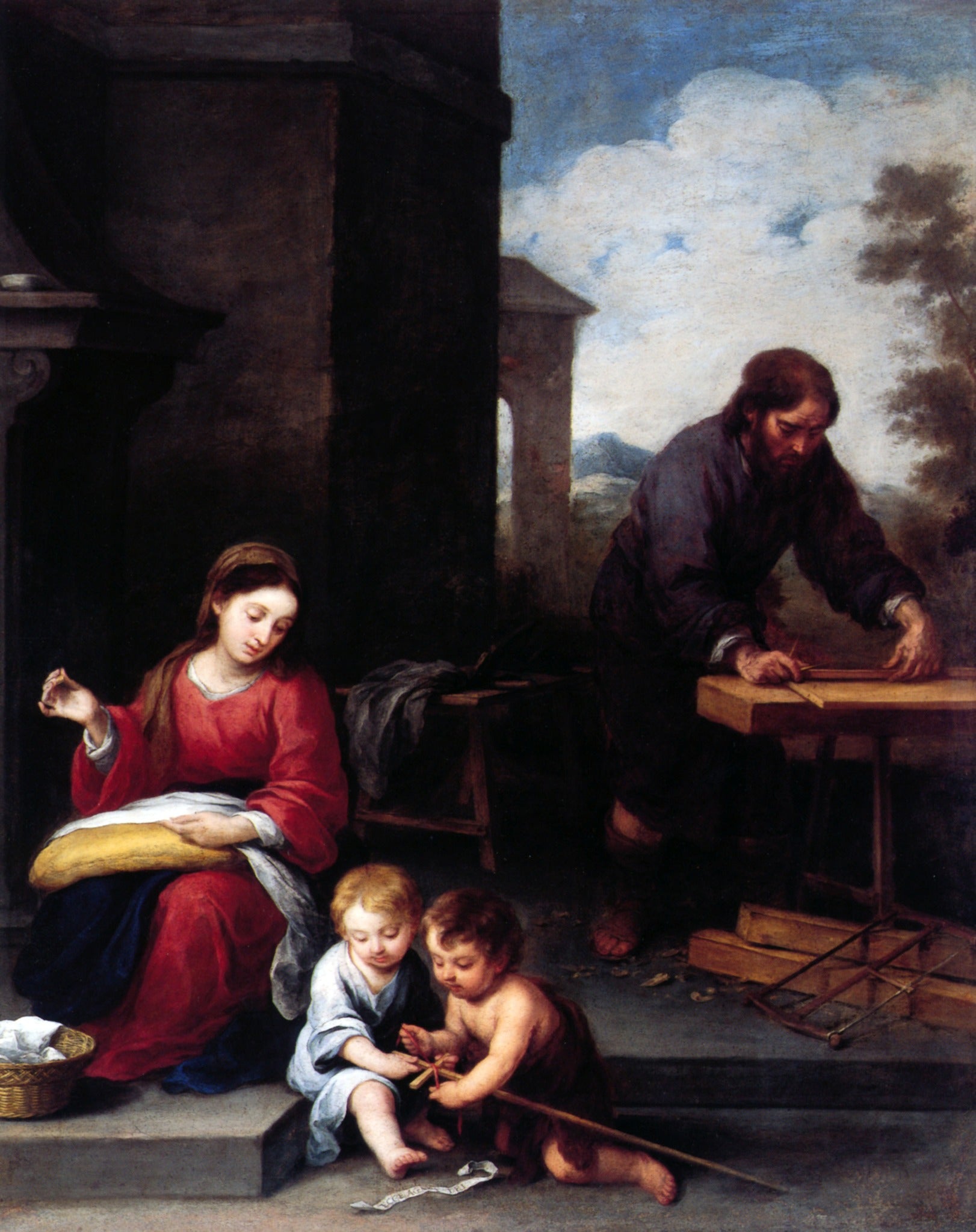 The Holy Family With St. John in Carpenter's Shop – Murillo, restored fine-art print