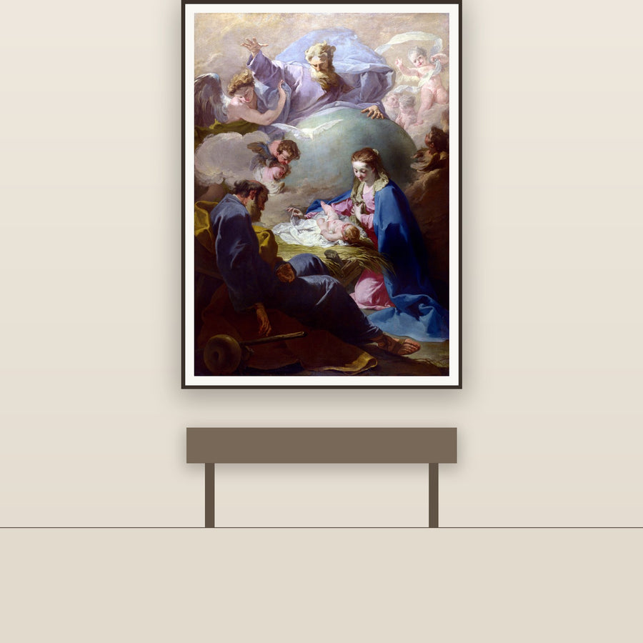 The Nativity with God the Father & Holy Ghost – Pittoni, restored fine-art print
