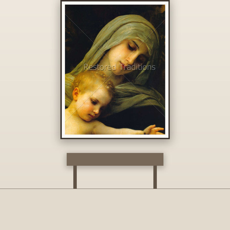 Virgin & Child, detail – Bouguereau, restored fine-art print
