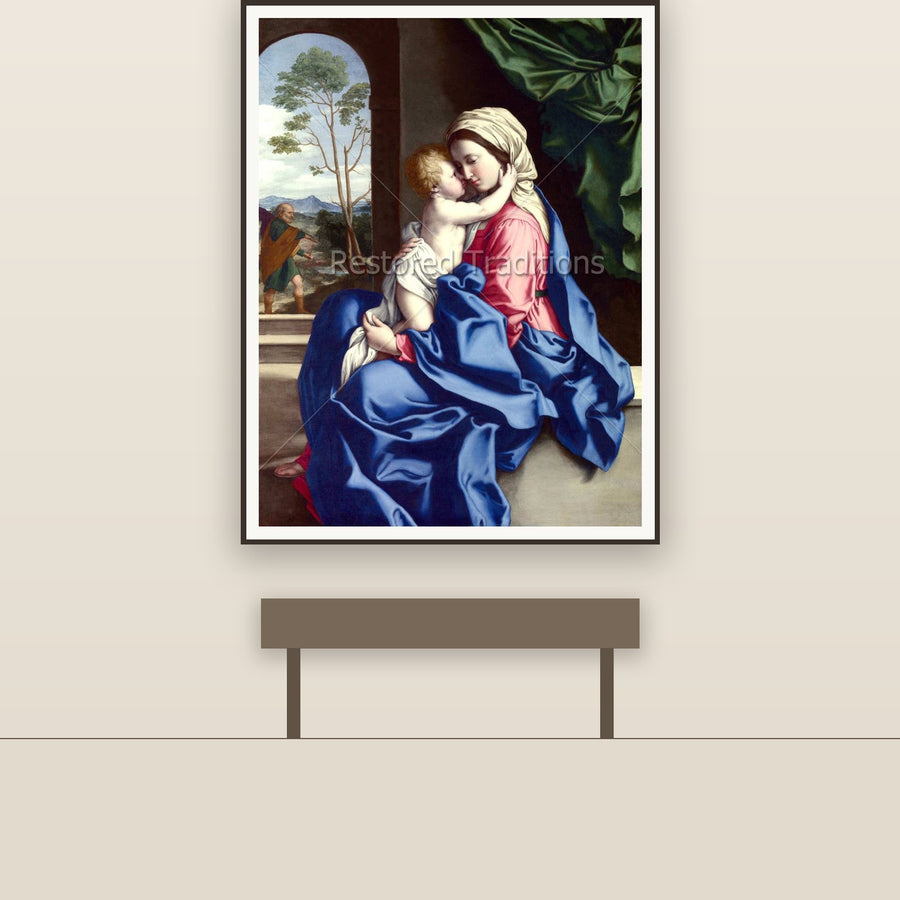 Virgin & Child Embracing – Sassoferrato, restored fine-art print