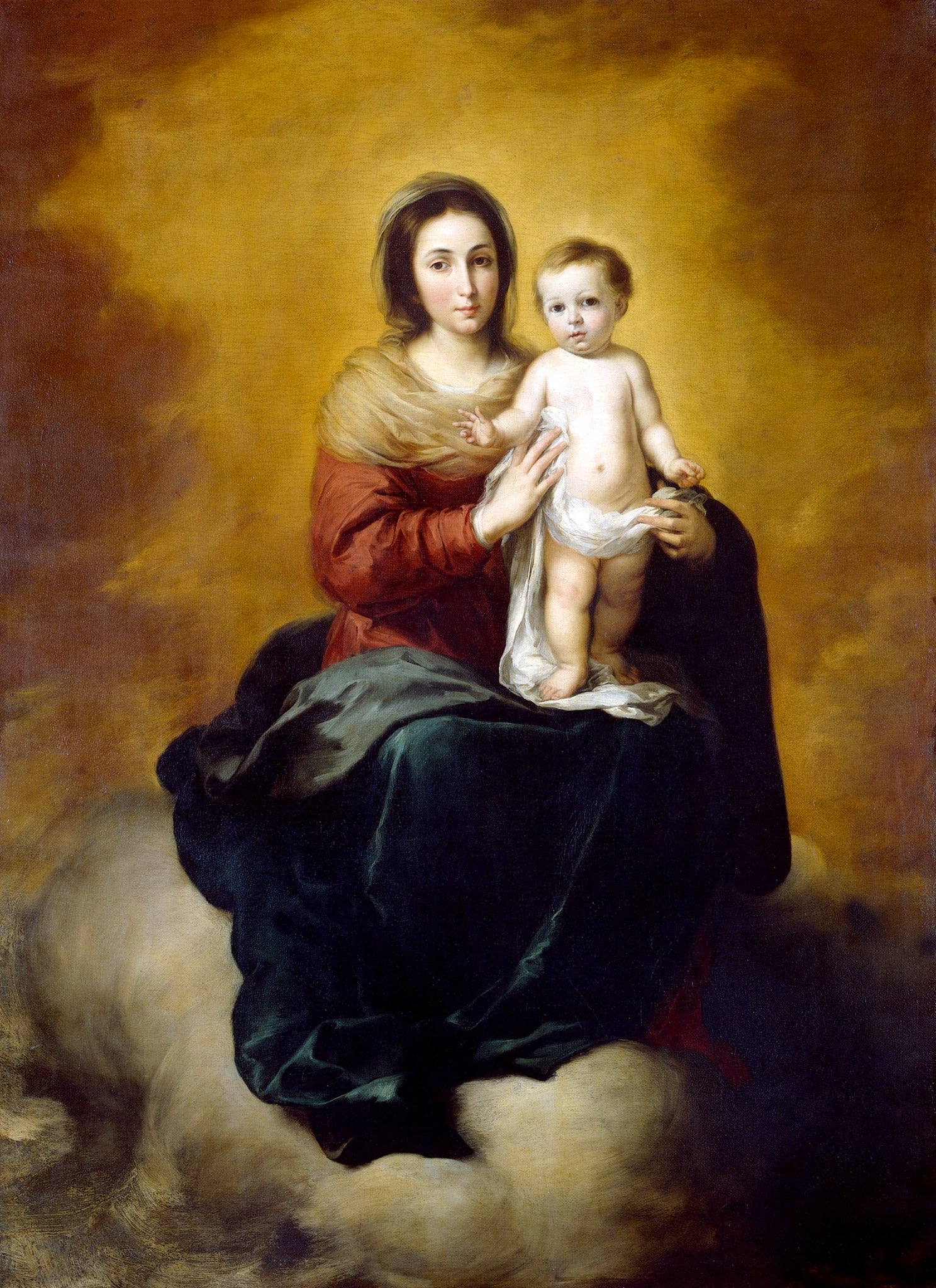 Virgin & Child in Clouds – Murillo, restored fine-art print