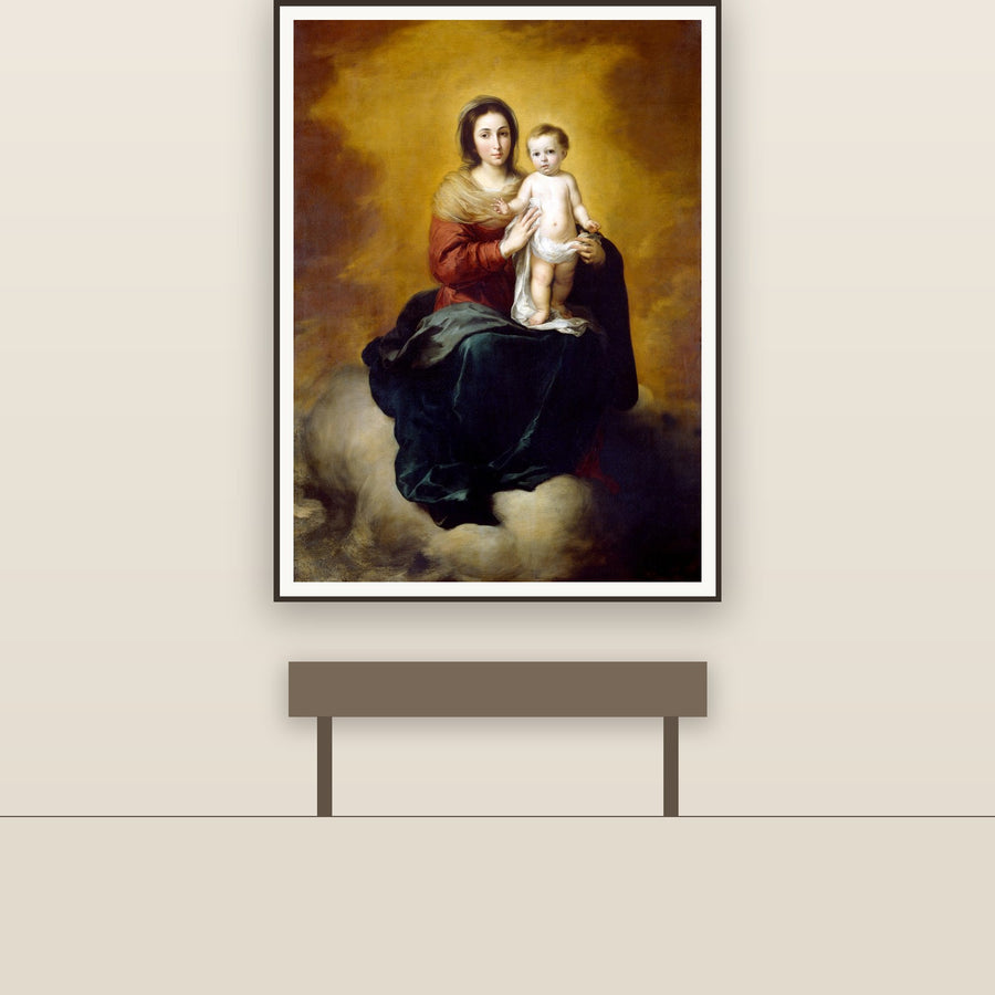 Virgin & Child in Clouds – Murillo, restored fine-art print