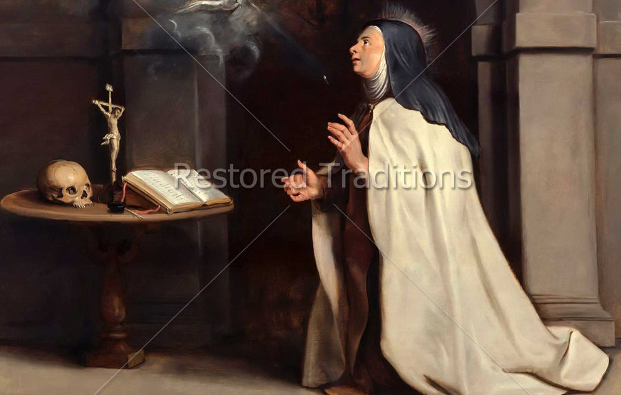 Nun Praying Before A Crucifix