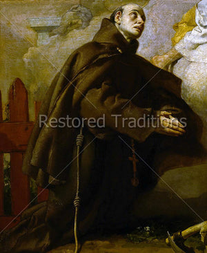 Friar kneeling in reverent prayer