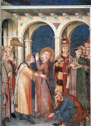 Saint receiving belt with sword